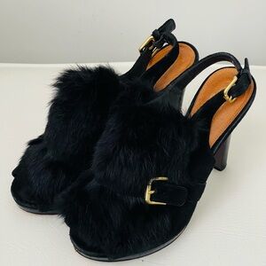 Coach Black Fur Slingback Heels 7.5